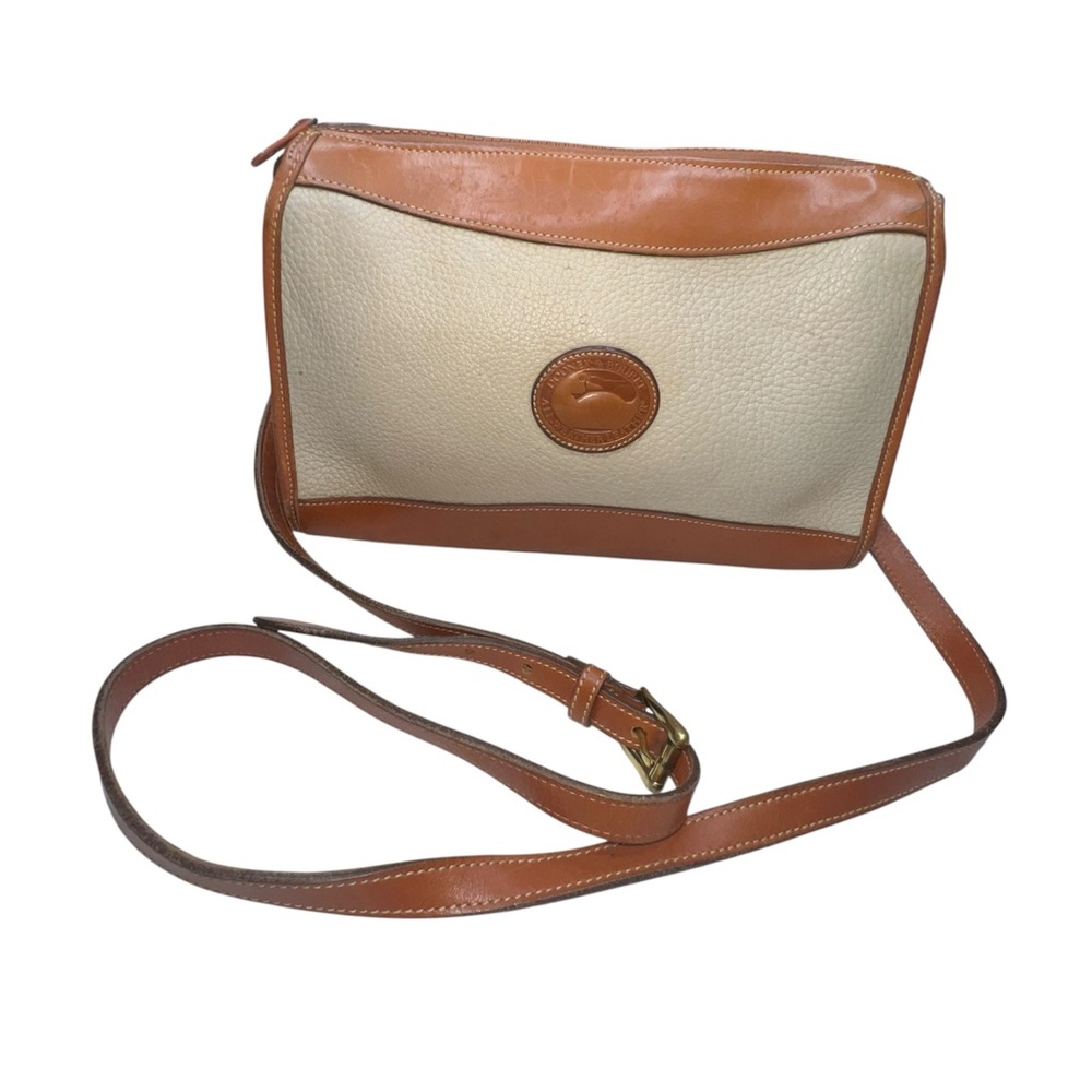 Vintage 80s DOONEY & BOURKE Tan & Cream Pebbled Leather Crossbody Purse Bag USA
